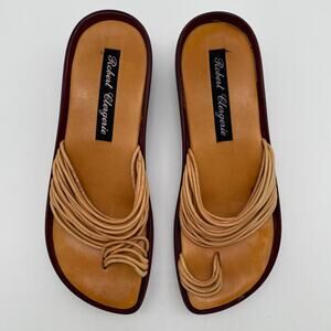 Robert Clergerie Womens Leather Strappy Thong Slide Sandals Tan/Burgundy ~US 7